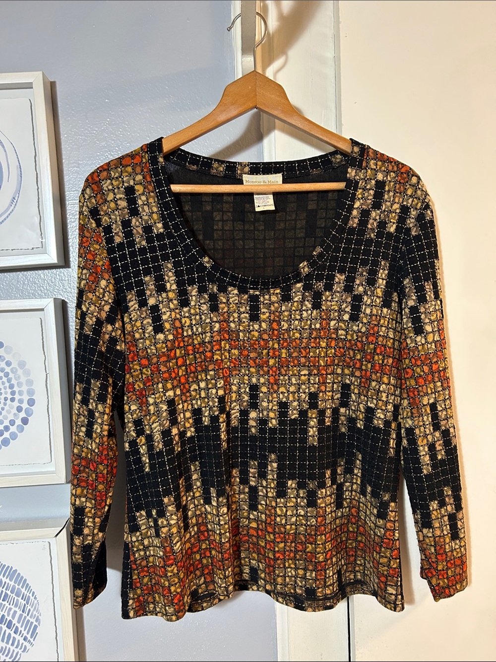 Vintage 90s Monroe & Main Womens Size L Pullover 3/4 Length Sleeve Top
